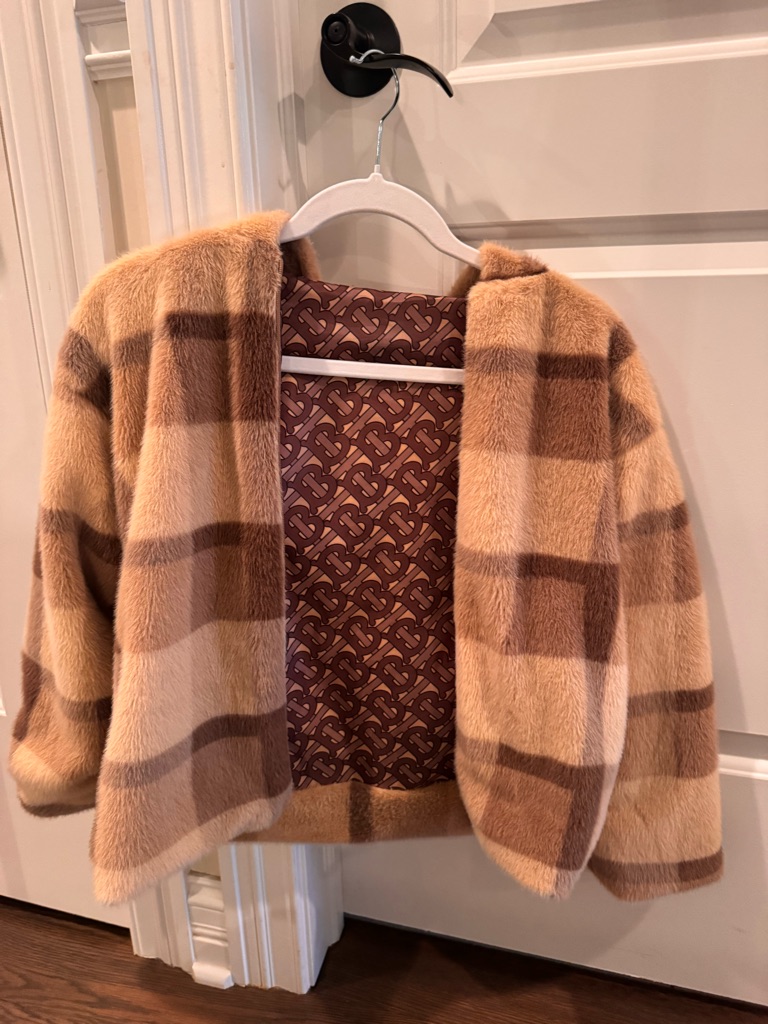 Burberry Kids Faux Fur Plaid Jacket - Tan & Brown